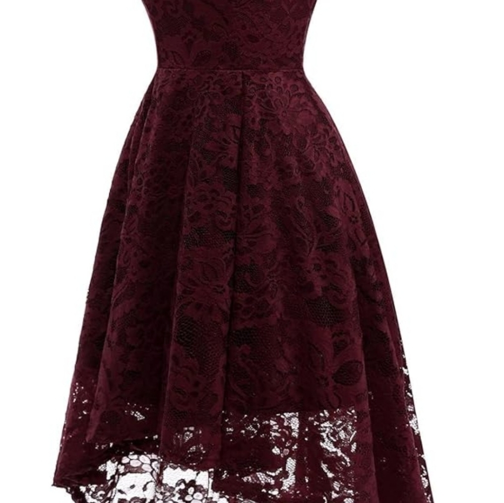 Maudress Elegant Floral Lace Crew Neck Hi-Lo Cocktail Dress. Maroon. NEVER WORN! - Picture 3 of 7